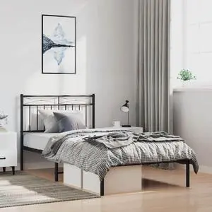 vidaXL 11'' Twin Metal Bed Frames with Headboard, Platform Bed Frame with Strong Metal Slats Support, Under Bed Storage, Noise Free, Black, without Mattress