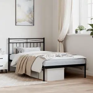 vidaXL 11'' Twin XL Metal Bed Frames with Headboard, Platform Bed Frame with Strong Metal Slats Support, Under Bed Storage, Noise Free, Black, without Mattress