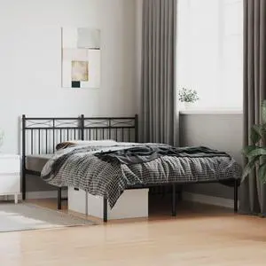 vidaXL 11'' Metal Full Bed Frames with Headboard, Platform Bed Frame with Strong Metal Slats Support, Under Bed Storage, Noise Free, Black, without Mattress