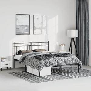 vidaXL 11'' Metal Queen Bed Frames with Headboard, Platform Bed Frame with Strong Metal Slats Support, Under Bed Storage, Noise Free, Black, without Mattress