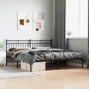vidaXL 11'' California King Metal Bed Frames with Headboard, Platform Bed Frame with Strong Metal Slats Support, Under Bed Storage, Noise Free, Black, without Mattress