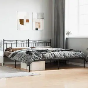 vidaXL 11'' King Metal Bed Frames with Headboard , Platform Bed Frame with Strong Metal Slats Support, Under Bed Storage, Noise Free, Black, without Mattress
