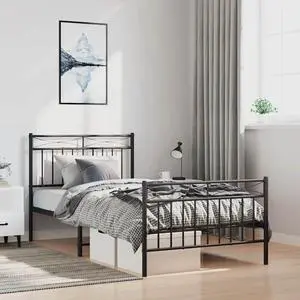 vidaXL 11'' Twin Metal Bed Frames with Headboard and Footboard, Platform Bed Frame with Strong Metal Slats Support, Under Bed Storage, Noise Free, Black, without Mattress