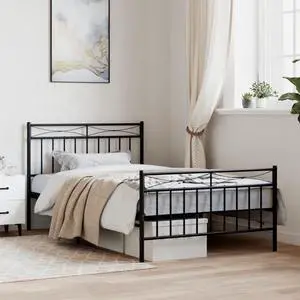 vidaXL 11'' Metal Twin XL Bed Frames with Headboard and Footboard, Platform Bed Frame with Strong Metal Slats Support, Under Bed Storage, Noise Free, Black, without Mattress