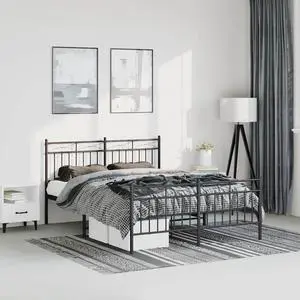 vidaXL 11'' Metal Full Bed Frames with Headboard and Footboard, Platform Bed Frame with Strong Metal Slats Support, Under Bed Storage, Noise Free, Black, without Mattress