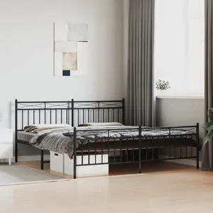 vidaXL 11'' California King Metal Bed Frames with Headboard, Platform Bed Frame with Strong Metal Slats Support, Under Bed Storage, Noise Free, Black, without Mattress