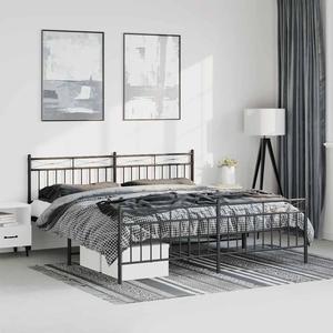 vidaXL 11'' King Metal Bed Frames with Headboard, Platform Bed Frame with Strong Metal Slats Support, Under Bed Storage, Noise Free, Black, without Mattress