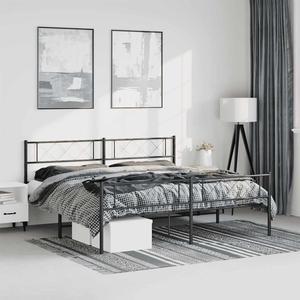 vidaXL 12'' King Metal Bed Frames with Headboard and Footboard, Platform Bed Frame with Strong Metal Slats Support, Under Bed Storage, Noise Free, Black, without Mattress