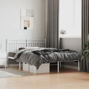 vidaXL 11'' Metal Full Bed Frames with Headboard, Platform Bed Frame with Strong Metal Slats Support, Under Bed Storage, Noise Free, White, without Mattress