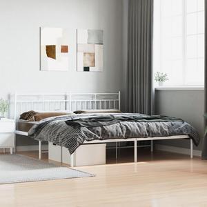 vidaXL 11'' California King Metal Bed Frames with Headboard, Platform Bed Frame with Strong Metal Slats Support, Under Bed Storage, Noise Free, White, without Mattress