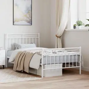 vidaXL 11'' Twin Metal Bed Frames with Headboard and Footboard, Platform Bed Frame with Strong Metal Slats Support, Under Bed Storage, Noise Free, White, without Mattress
