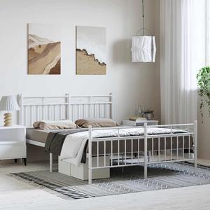 vidaXL 11'' Metal Queen Bed Frames with Headboard and Footboard, Platform Bed Frame with Strong Metal Slats Support, Under Bed Storage, Noise Free, White, without Mattress