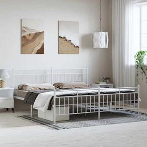 vidaXL 11'' California King Metal Bed Frames with Headboard and Footboard, Platform Bed Frame with Strong Metal Slats Support, Under Bed Storage, Noise Free, White, without Mattress