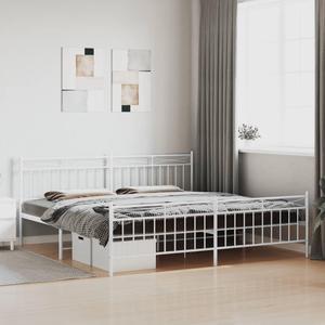 vidaXL 11'' King Metal Bed Frames with Headboard  and Footboard, Platform Bed Frame with Strong Metal Slats Support, Under Bed Storage, Noise Free, White, without Mattress