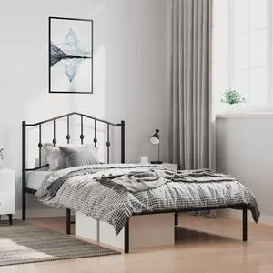 vidaXL Twin XL Metal Bed Frame with Headboard and Stable Slats, Under Bed Storage Space, Sturdy Steel Construction and Easy Assembly, Minimalist Style, Black, 12'' High, without Mattress