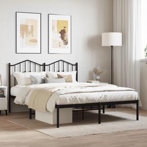 vidaXL Queen Metal Bed Frame with Headboard and Stable Slats, Under Bed Storage Space, Sturdy Steel Construction and Easy Assembly, Minimalist Style, Black, 12'' High, without Mattress