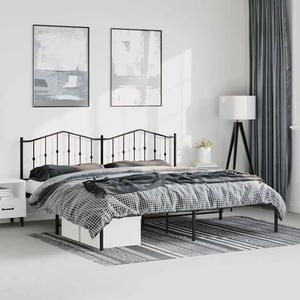 vidaXL California King Metal Bed Frame with Headboard and Stable Slats, Under Bed Storage Space, Sturdy Steel Construction and Easy Assembly, Minimalist Style, Black, 12'' High, without Mattress
