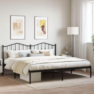 vidaXL King Metal Bed Frame with Headboard and Stable Slats, Under Bed Storage Space, Sturdy Steel Construction and Easy Assembly, Minimalist Style, Black, 12'' High, without Mattress