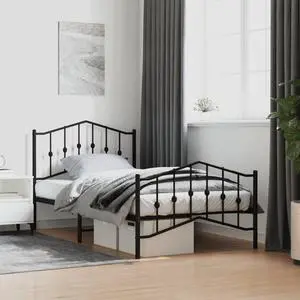 vidaXL Twin Metal Bed Frame with Headboard and Footboard, Under Bed Storage Space, Sturdy Steel Construction and Easy Assembly, Minimalist Style, Black, 12'' High, without Mattress