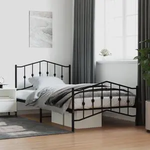 vidaXL Twin XL Metal Bed Frame with Headboard and Footboard, Under Bed Storage Space, Sturdy Steel Construction and Easy Assembly, Minimalist Style, Black, 12'' High, without Mattress