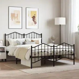 vidaXL Full Metal Bed Frame with Headboard and Footboard, Under Bed Storage Space, Sturdy Steel Construction and Easy Assembly, Minimalist Style, Black, 12'' High, without Mattress