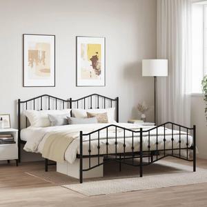 vidaXL Califonia King Metal Bed Frame with Headboard and Footboard, Under Bed Storage Space, Sturdy Steel Construction and Easy Assembly, Minimalist Style, Black, 12'' High, without Mattress