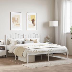 vidaXL California King Metal Bed Frame with Headboard and Stable Slats, Under Bed Storage Space, Sturdy Steel Construction and Easy Assembly, Minimalist Style, White, 12'' High, without Mattress