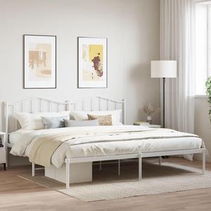 vidaXL King Metal Bed Frame with Headboard and Stable Slats, Under Bed Storage Space, Sturdy Steel Construction and Easy Assembly, Minimalist Style, White, 12'' High, without Mattress