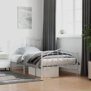 vidaXL Twin Metal Bed Frame with Headboard and Footboard, Under Bed Storage Space, Sturdy Steel Construction and Easy Assembly, Minimalist Style, White, 12'' High, without Mattress