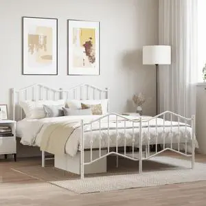 vidaXL Full Metal Bed Frame with Headboard and Footboard, Under Bed Storage Space, Sturdy Steel Construction and Easy Assembly, Minimalist Style, White, 12'' High, without Mattress