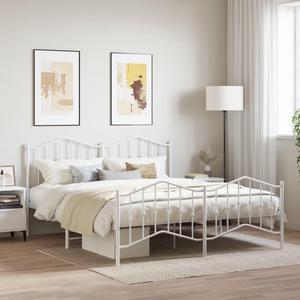 vidaXL Califonia King Metal Bed Frame with Headboard and Footboard, Under Bed Storage Space, Sturdy Steel Construction and Easy Assembly, Minimalist Style, White, 12'' High, without Mattress