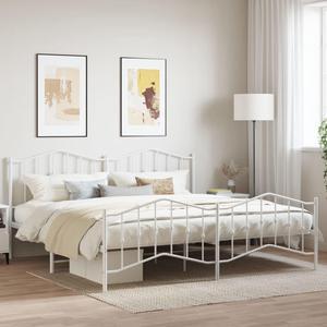 vidaXL King Metal Bed Frame with Headboard and Footboard, Under Bed Storage Space, Sturdy Steel Construction and Easy Assembly, Minimalist Style, White, 12'' High, without Mattress