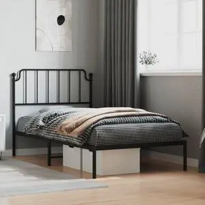 vidaXL Twin XL Metal Bed Frame with Headboard and Stable Slats, Under Bed Storage Space, Sturdy Steel Construction and Easy Assembly, Minimalist Style, Black, 12'' High, without Mattress