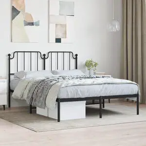 vidaXL Full Metal Bed Frame with Headboard and Stable Slats, Under Bed Storage Space, Sturdy Steel Construction and Easy Assembly, Minimalist Style, Black, 12'' High, without Mattress