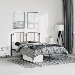 vidaXL Queen Metal Bed Frame with Headboard and Stable Slats, Under Bed Storage Space, Sturdy Steel Construction and Easy Assembly, Minimalist Style, Black, 12'' High, without Mattress