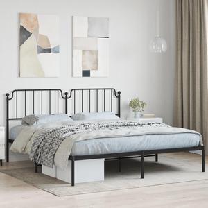 vidaXL California King Metal Bed Frame with Headboard and Stable Slats, Under Bed Storage Space, Sturdy Steel Construction and Easy Assembly, Minimalist Style, Black, 12'' High, without Mattress