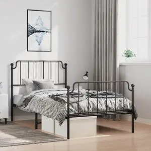 vidaXL Twin Metal Bed Frame with Headboard and Footboard, Under Bed Storage Space, Sturdy Steel Construction and Easy Assembly, Minimalist Style, Black, 12'' High, without Mattress