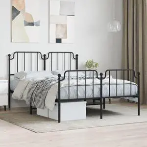vidaXL Full Metal Bed Frame with Headboard and Footboard, Under Bed Storage Space, Sturdy Steel Construction and Easy Assembly, Minimalist Style, Black, 12'' High, without Mattress