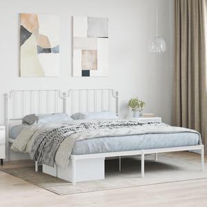 vidaXL California King Metal Bed Frame with Headboard and Stable Slats, Under Bed Storage Space, Sturdy Steel Construction and Easy Assembly, Minimalist Style, White, 12'' High, without Mattress