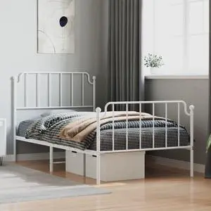 vidaXL Twin XL Metal Bed Frame with Headboard and Footboard, Under Bed Storage Space, Sturdy Steel Construction and Easy Assembly, Minimalist Style, White, 12'' High, without Mattress