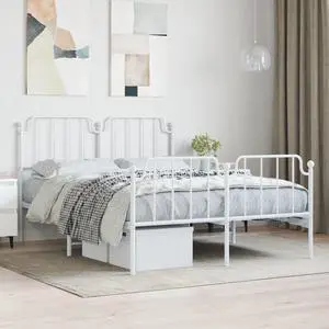 vidaXL Full Metal Bed Frame with Headboard and Footboard, Under Bed Storage Space, Sturdy Steel Construction and Easy Assembly, Minimalist Style, White, 12'' High, without Mattress