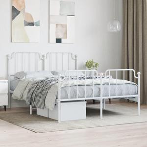 vidaXL Queen Metal Bed Frame with Headboard and Footboard, Under Bed Storage Space, Sturdy Steel Construction and Easy Assembly, Minimalist Style, White, 12'' High, without Mattress