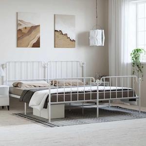 vidaXL Califonia King Metal Bed Frame with Headboard and Footboard, Under Bed Storage Space, Sturdy Steel Construction and Easy Assembly, Minimalist Style, White, 12'' High, without Mattress