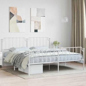 vidaXL King Metal Bed Frame with Headboard and Footboard, Under Bed Storage Space, Sturdy Steel Construction and Easy Assembly, Minimalist Style, White, 12'' High, without Mattress