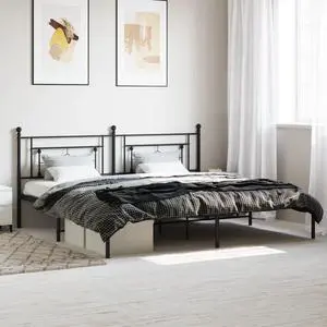 vidaXL 12'' King Metal Bed Frames with Headboard, Platform Bed Frame with Strong Metal Slats Support, Under Bed Storage, Noise Free, Black, without Mattress
