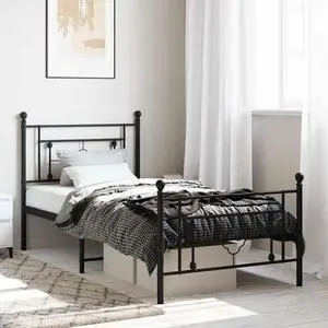 vidaXL 10'' Twin XL Metal Bed Frames with Headboard and Footboard, Platform Bed Frame with Strong Metal Slats Support, Under Bed Storage, Noise Free, Black, without Mattress