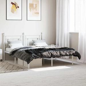 vidaXL 12'' Metal Queen Bed Frames with Headboard, Platform Bed Frame with Strong Metal Slats Support, Under Bed Storage, Noise Free, White, without Mattress