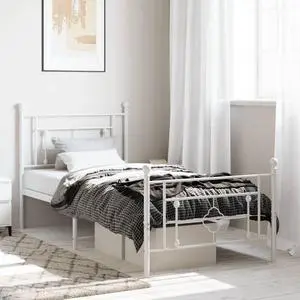 vidaXL 10'' Metal Twin XL Bed Frames with Headboard and Footboard, Platform Bed Frame with Strong Metal Slats Support, Under Bed Storage, Noise Free, White, without Mattress