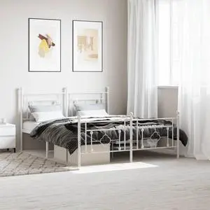vidaXL 10'' Metal Queen Bed Frames with Headboard and Footboard, Platform Bed Frame with Strong Metal Slats Support, Under Bed Storage, Noise Free, White, without Mattress