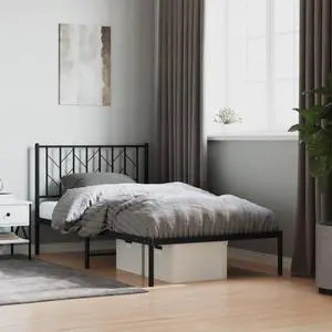 vidaXL 12' Metal Twin XL Bed Frames with Headboard, Platform Bed Frame with Strong Metal Slats Support, Under Bed Storage, Noise Free, Black, without Mattress
